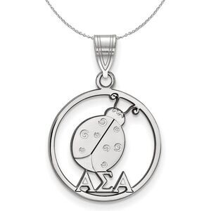 Sterling Silver Alpha Sigma Alpha Medium Circle Necklace - 24 Inch
